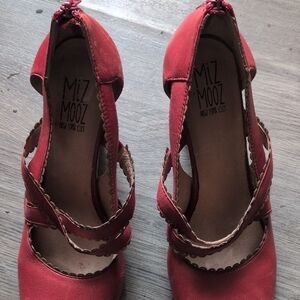 Miz Mooz Red Scalloped Heels with Ankle Strap